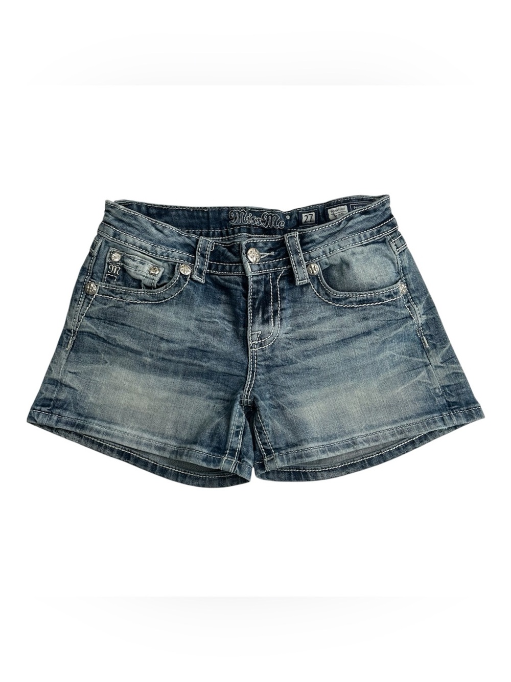 Miss Me Signature Short Denim Jean Shorts Women's Size 27 Distressed Embellished